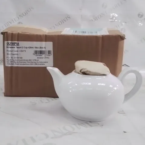 BOXED OLYMPIA WHITEWARE TEAPOT APPROXIMATELY 4