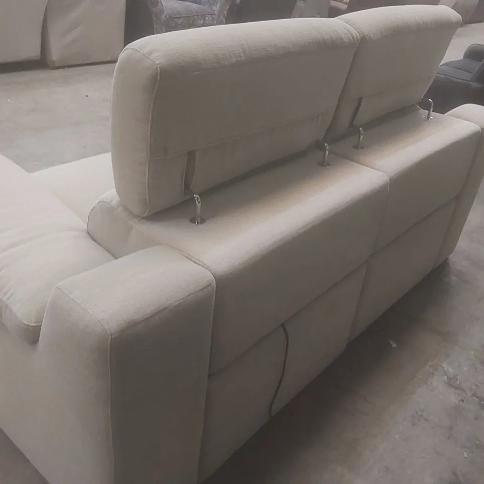 QUALITY DESIGNER ITALIAN MADE RICCARDO 2 SEATER FABRIC UPHOLSTERED ELECTRIC RECLINER SOFA - BEIGE