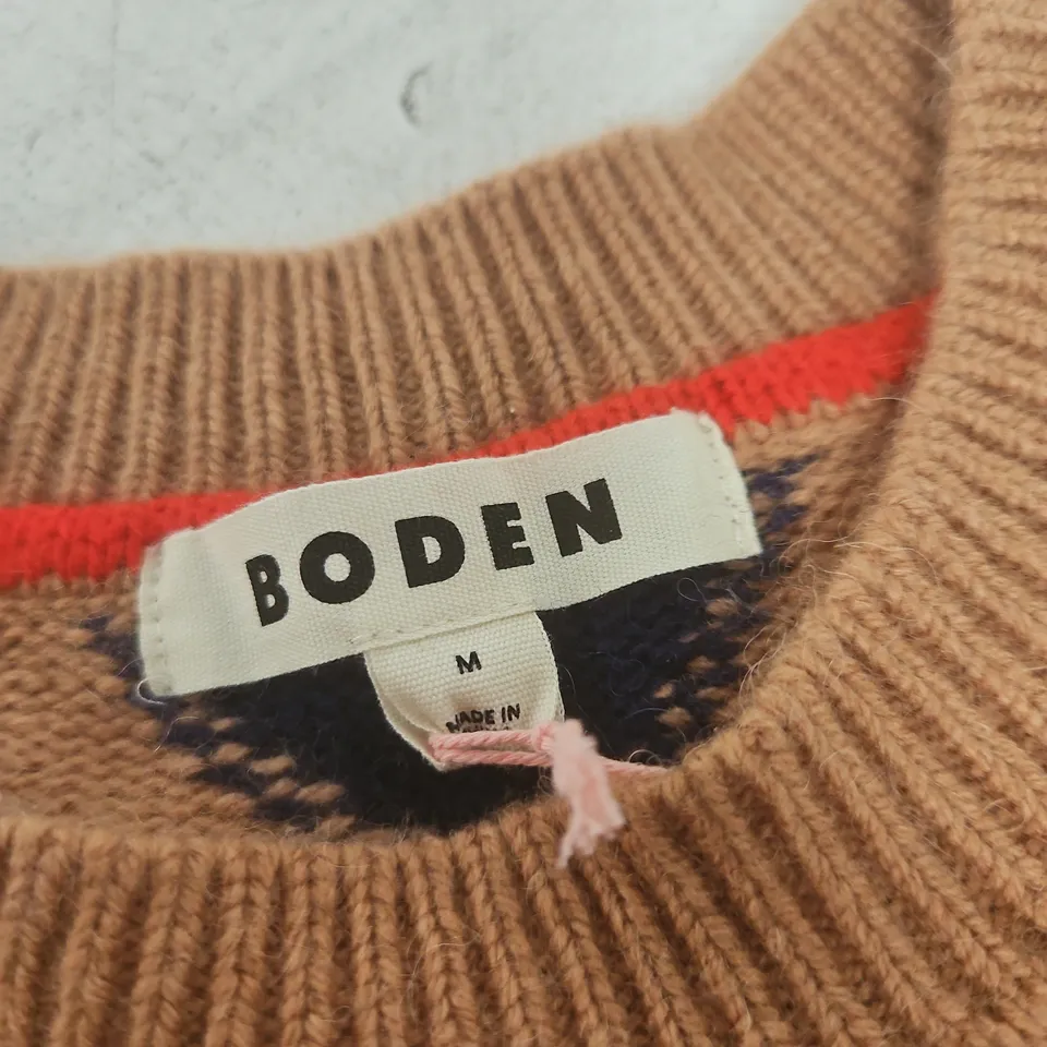 BODEN KNITTED ARGYLE JUMPER – MENS BROWN/NAVY, UK MEDIUM (M)