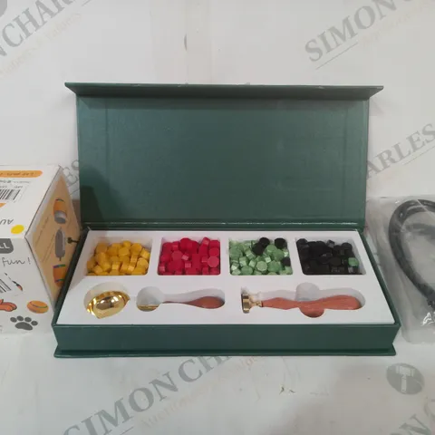 APPROXIMATELY 10 ASSORTED HOUSEHOLD ITEMS TO INCLUDE SEALING WAX, AUTO PET TOY BALL, ETC