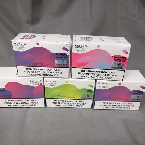 FIVE BOXED AND SEALED PACKS OF 10 ELFLIQ NIC SALTS