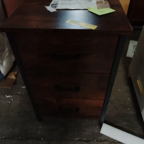 BEDSIDE TABLE WITH 3 DRAWERS - NIGHTSTAND, RUSTIC BROWN & BLACK