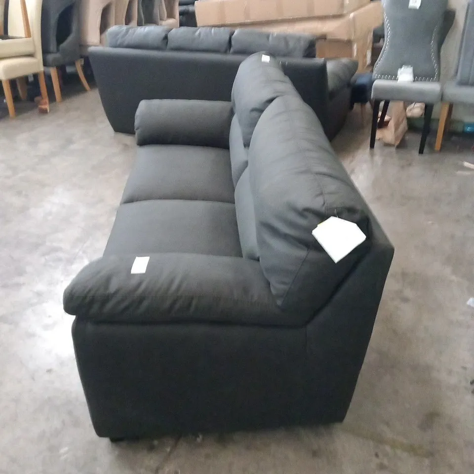 DESIGNER BLACK SUEDE EFFECT FABRIC TWO SEATER SOFA