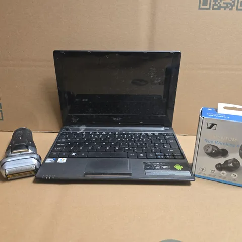 APPROXIMATELY 10 ASSORTED ELECTRICAL ITEMS TO INCLUDE SENNHISER MOMENTUM EARBUDS, ACER ASPIRE ONE, ETC