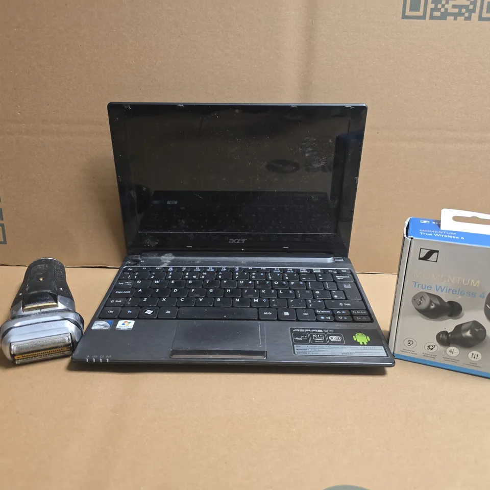 APPROXIMATELY 10 ASSORTED ELECTRICAL ITEMS TO INCLUDE SENNHISER MOMENTUM EARBUDS, ACER ASPIRE ONE, ETC