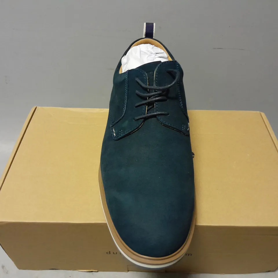 BOXED PAIR OF DUNE LONDON PLAIN TOE HYBRID SOLE SHOES IN NAVY - SIZE 9