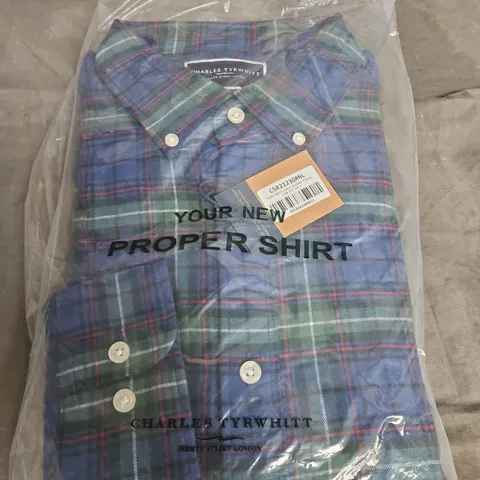 Charles Tyrwhitt Green multi-check brushed flannel shirt, slim fit (CSR2123GRNL)