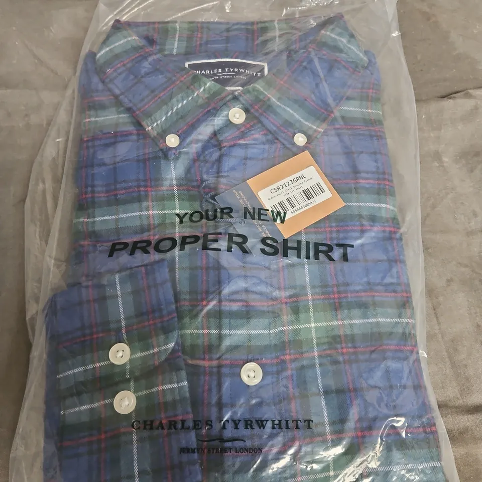 Charles Tyrwhitt Green multi-check brushed flannel shirt, slim fit (CSR2123GRNL)