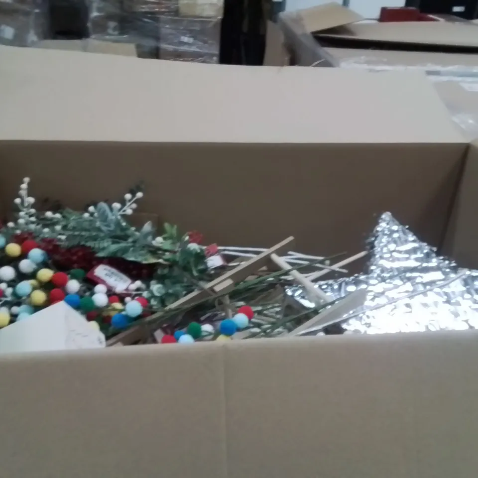 PALLET CONTAINING A LARGE QUANTITY OF ASSORTED CHRISTMAS DECORATIONS AND PRODUCTS TO INCLUDE;WREATH,CHRISTMAS GIFT BOX,FLORAL STEMS
