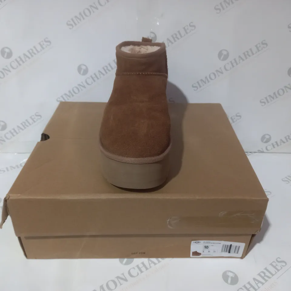 BOXED PAIR OF UGG ULTRA MINI PLATFORM SHOES IN BROWN UK SIZE 8