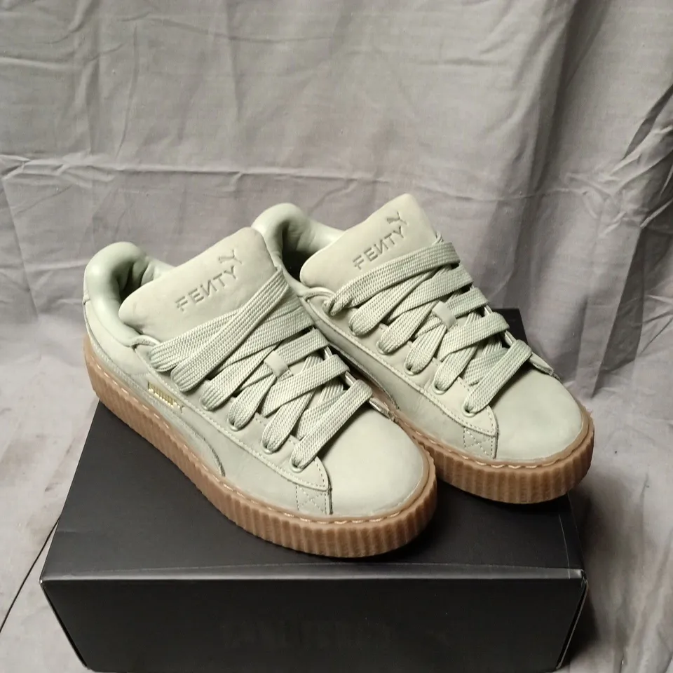PUMA X FENTY BY RIHANNA CREEPER TRAINERS – SAGE GREEN, GUM SOLE SIZE 6 BOXED
