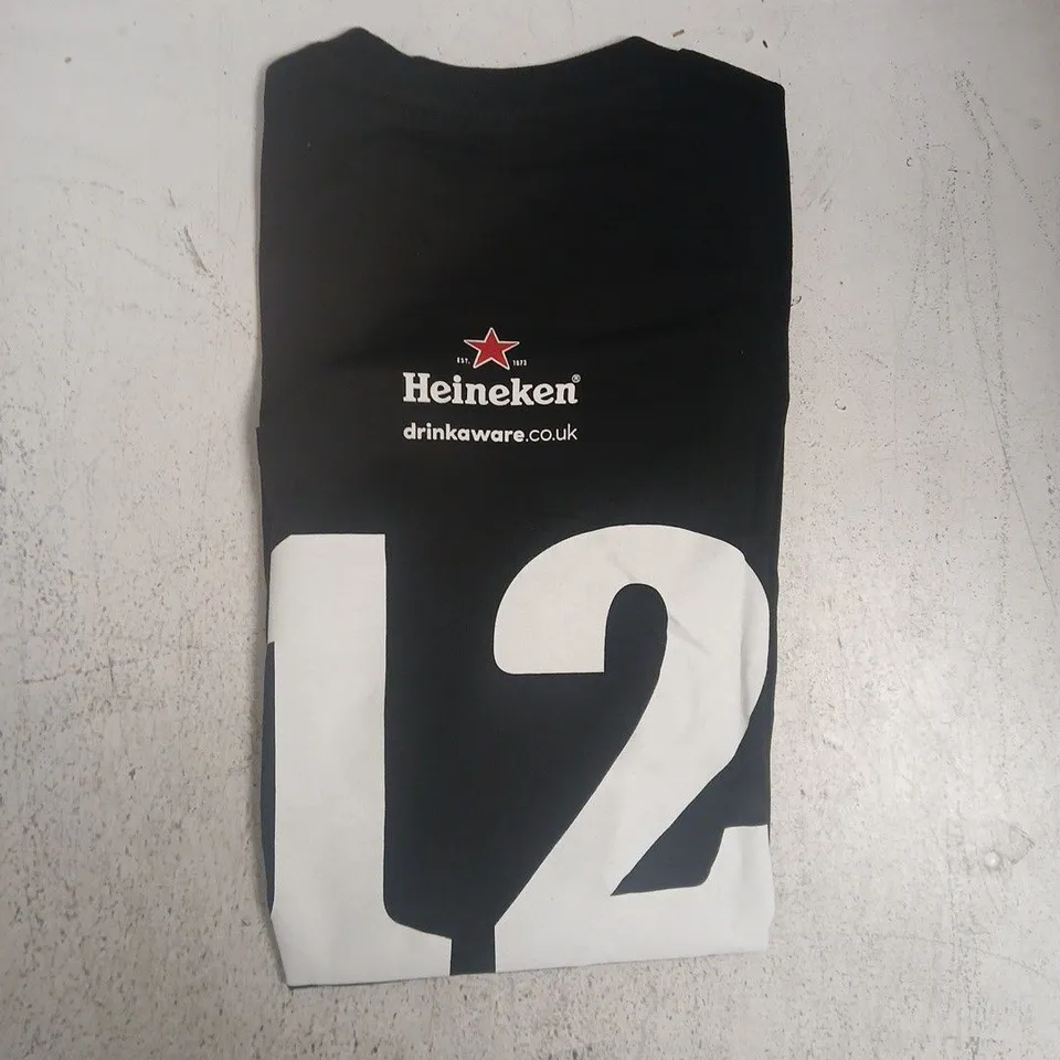 "I AM THE 12TH WOMAN" WOMENS SMALL T SHIRT IN BLACK FOOTBALL UEFA HEINEKEN
