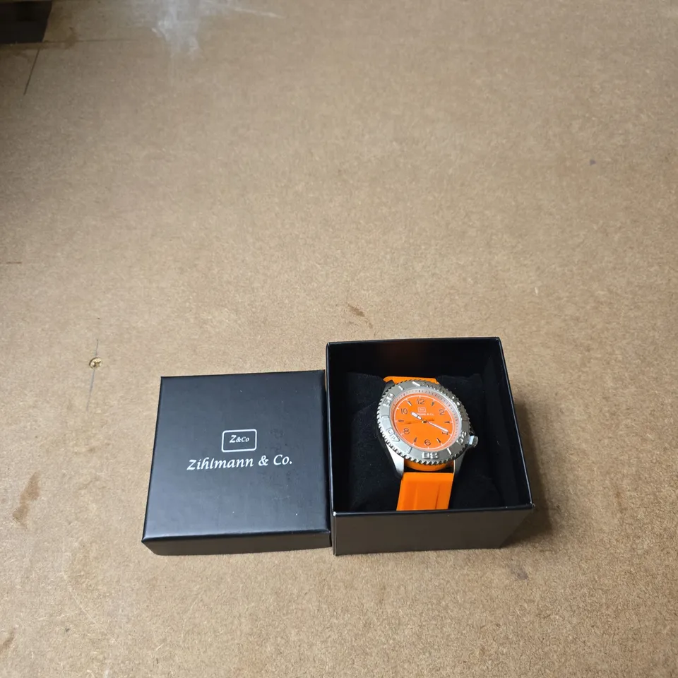 ZIHLMANN & CO. WRISTWATCH – ORANGE DIAL & STRAP, BOXED