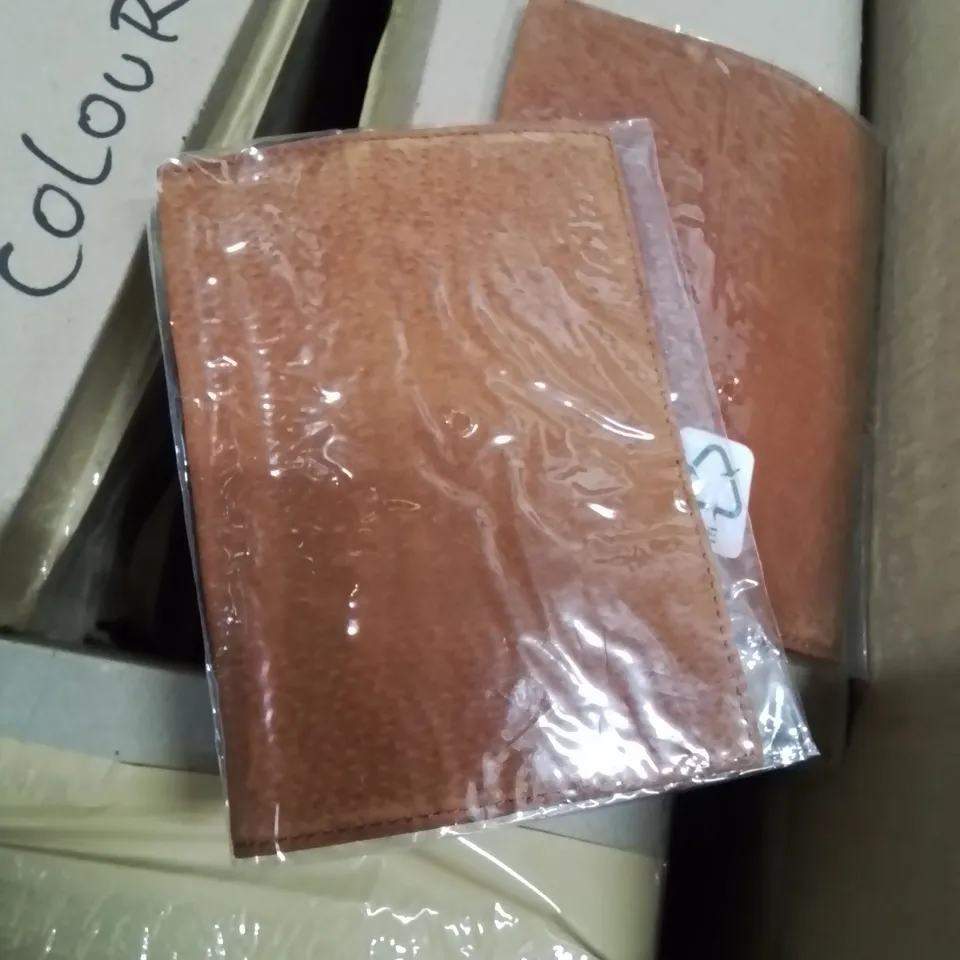 BOX CONTAINING APPROXIMATELY 1000 PASSPORT CASES/COVER IN TAN LEATHER