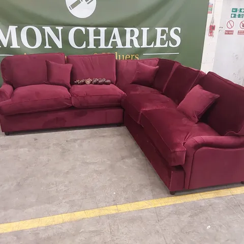 QUALITY DESIGNER RED VELVET CORNER SOFA BED