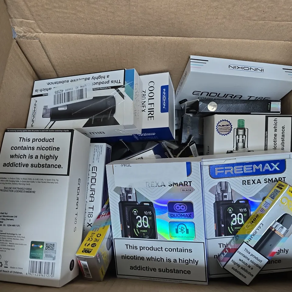APPROXIMATELY 25 ASSORTED VAPE & E-CIGARETTE PRODUCTS TO INCLUDE BRANDS SUCH AS UWELL, INNOKIN, OXVA, ETC
