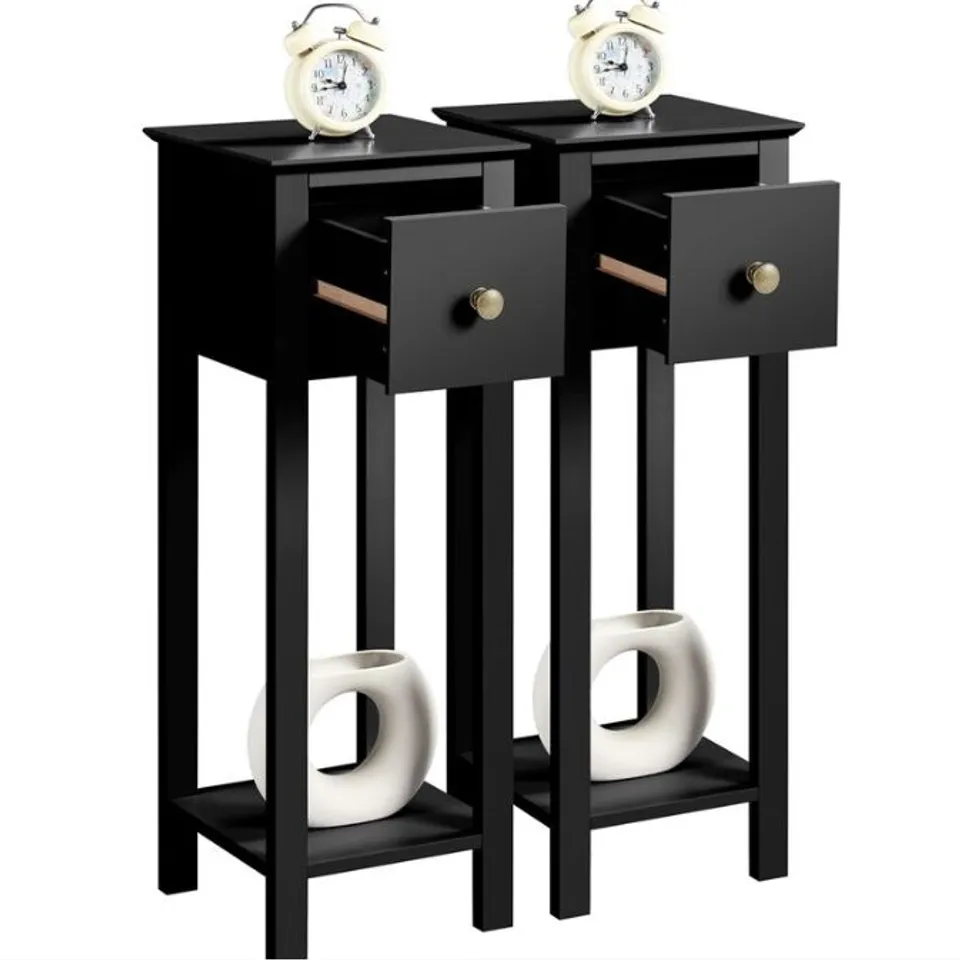 BOXED BEDSIDE TABLE WITH STORAGE -BLACK-
