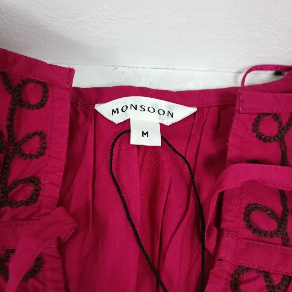MONSOON MARIE EMBROIDERED MIDI DRESS DARK PINK SIZE M