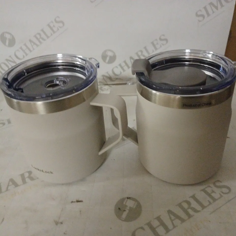 LOCK & LOCK SET OF INSULATED STAINLESS STEEL MUGS - WHITE