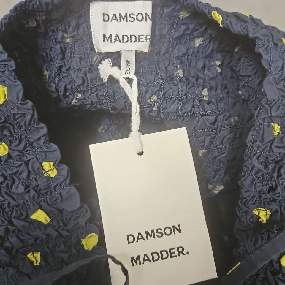 DAMSON MADDER NAVY POLKA DOT DRESS WITH SMOCKED BODICE