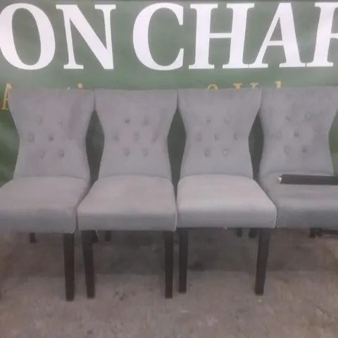 SET OF 4 NEW KENSINGTON GREY VELVET BUTTON BACK DINING CHAIR (BLACK LEG)