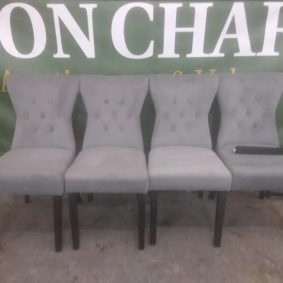 SET OF 4 NEW KENSINGTON GREY VELVET BUTTON BACK DINING CHAIR (BLACK LEG)