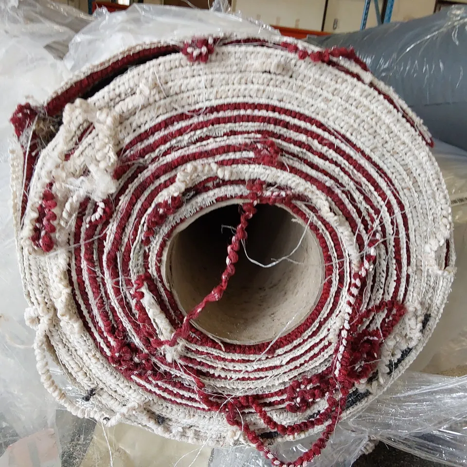 ROLL OF QUALITY GALA STRIPES AB 2763/0170 CARPET IN RED LINES COLOUR - APPROXIMATELY 6-8M L X 4M W 