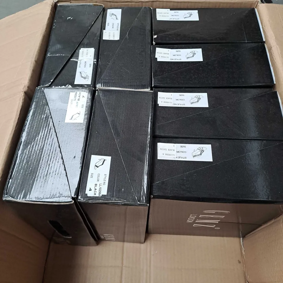 BOX OF APPROXIMATELY 10 PAIRS OF DIAMANTE HEELS IN VARIOUS COLOURS AND SIZES
