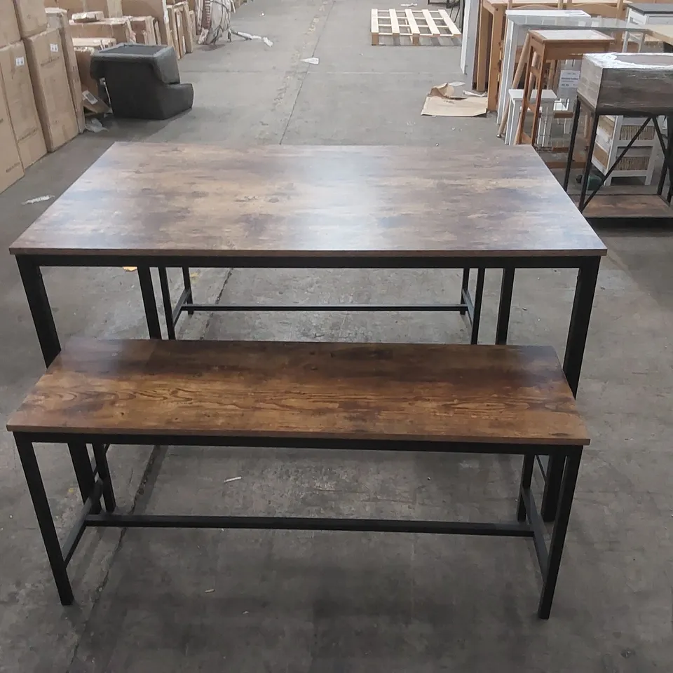RUSTIC WOOD TOP DINING TABLE BENCH SET
