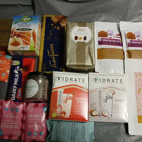 LOT OF 20 ASSORTED FOOD ITEMS TO INCLUDE HYDRATION SACHETS, SWEETS AND COFFEE