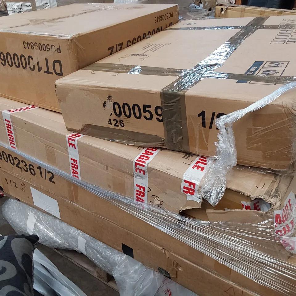 PALLET OF ASSORTED BOXED DINING TABLE PARTS 
