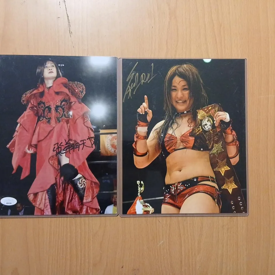 TWO SIGNED WRESTLING PHOTOGRAPHS TO INCLUDE; IO SHIRAI IYO SKY AND MANAMI TOYOTA