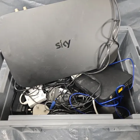 APPROXIMATELY 10 ASSORTED ELECTRICAL PRODUCTS & ACCESSORIES TO INCLUDE SKY TV BOX, POWER CABLES, NETWORK CABLES ETC