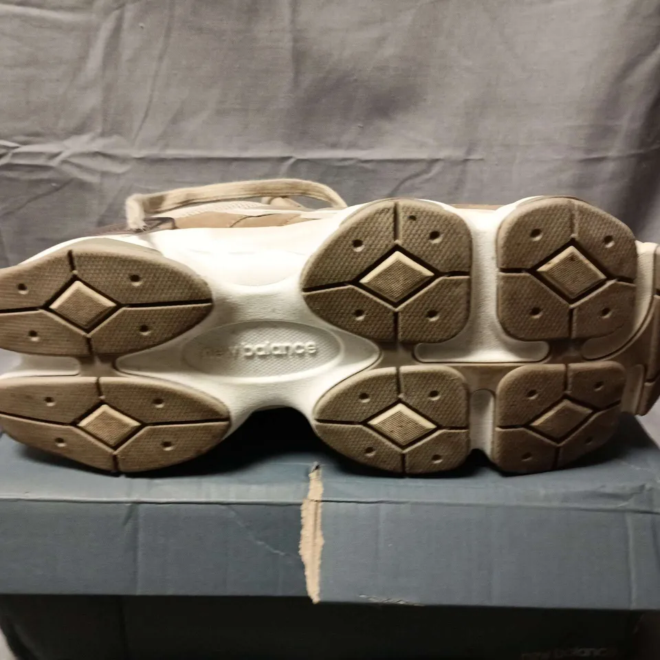 BOXED PAIR OF NEW BALANCE 9060 TRAINERS IN BROWN- UK 8.5