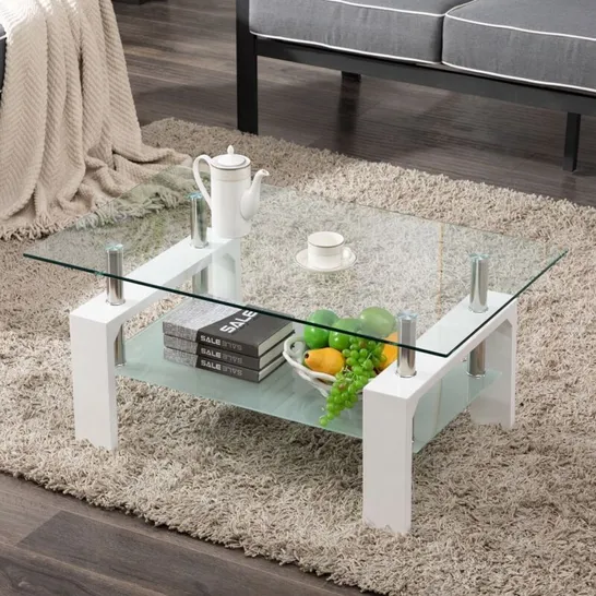 Lot 738: BOXED TUKAILAI RECTANGLE CLEAR GLASS COFFEE TABLE - WHITE (1 ...