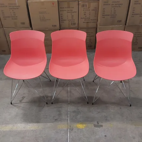 SET OF 3 DESIGNER PLASTIC DINING CHAIRS WITH METAL LEGS