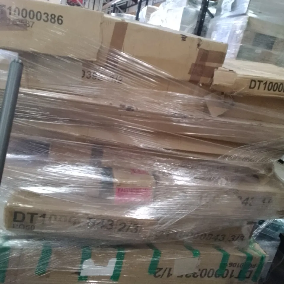PALLET OF ASSORTED FLAT PACK DINING TABLE PARTS 