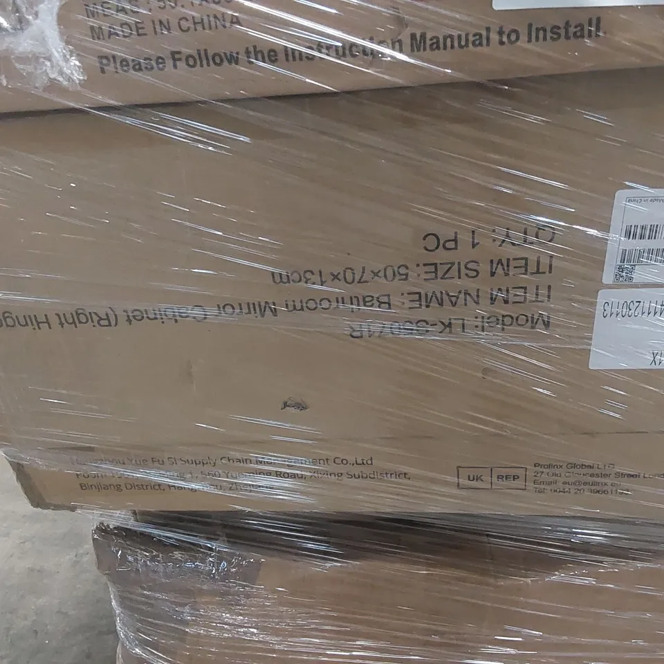 PALLET CONTAINING A LARGE QUANTITY OF ASSORTED CONSUMER PRODUCTS INCLUDING: DINING CHAIRS, NANTUCKET ROCKING CHAIR, BATHROOM MIRROR CABINET ECT