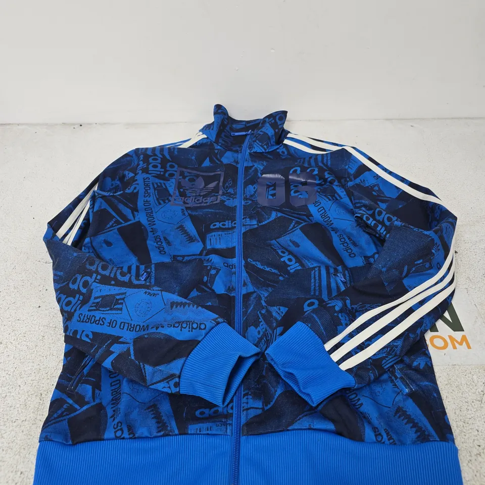 ADIDAS TRACK JACKET – BLUE PRINT PATTERN, MEN'S UK S