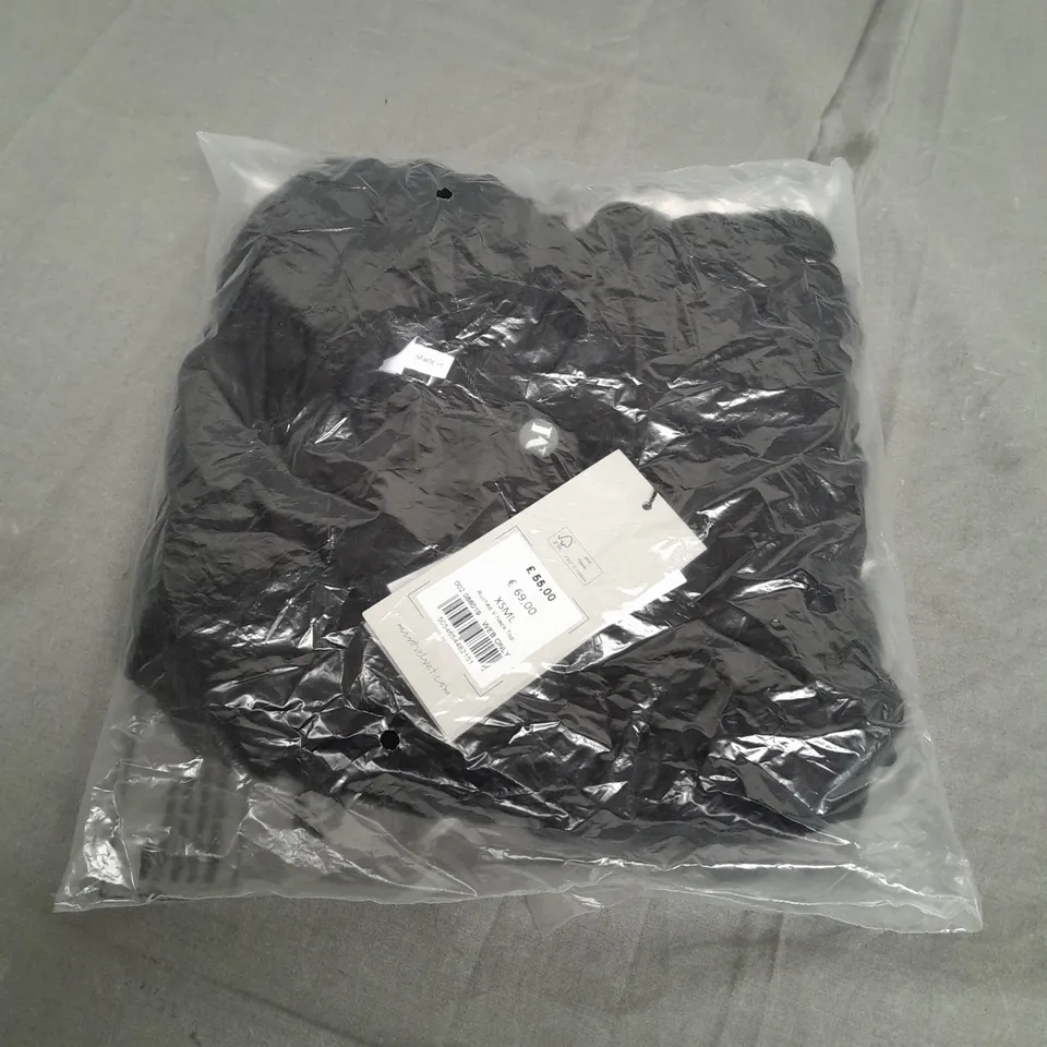 SEALED MINT VELVET RUCHED V NECK TOP IN BLACK - XS