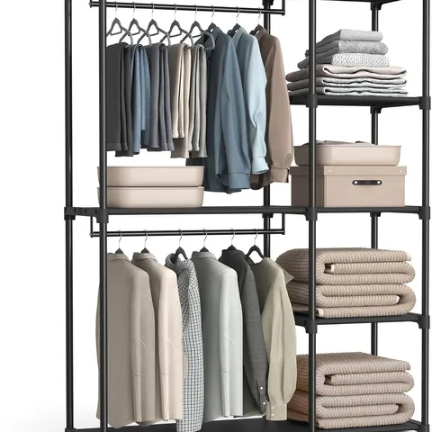 BOXED SONGMICS OPEN WARDROBE, FREESTANDING WARDROBE VERTICAL SHELF - BLACK