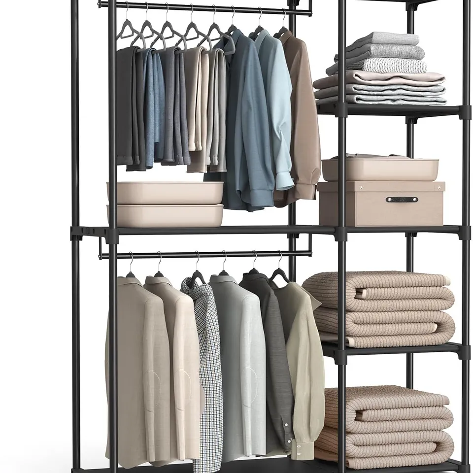 BOXED SONGMICS OPEN WARDROBE, FREESTANDING WARDROBE VERTICAL SHELF - BLACK