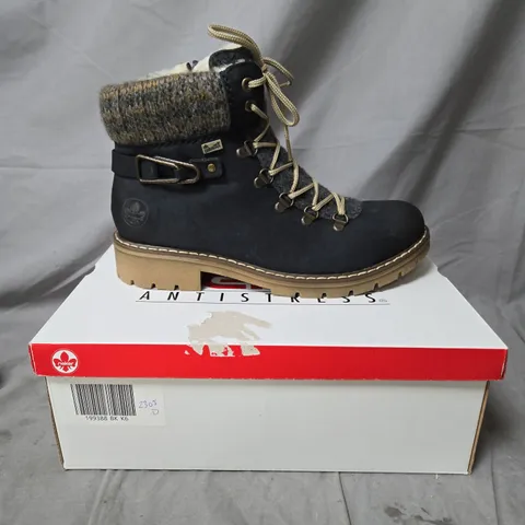 RIEKER WOMEN'S ANKLE BOOTS – BLACK WITH FAUX FUR COLLAR SIZE 6