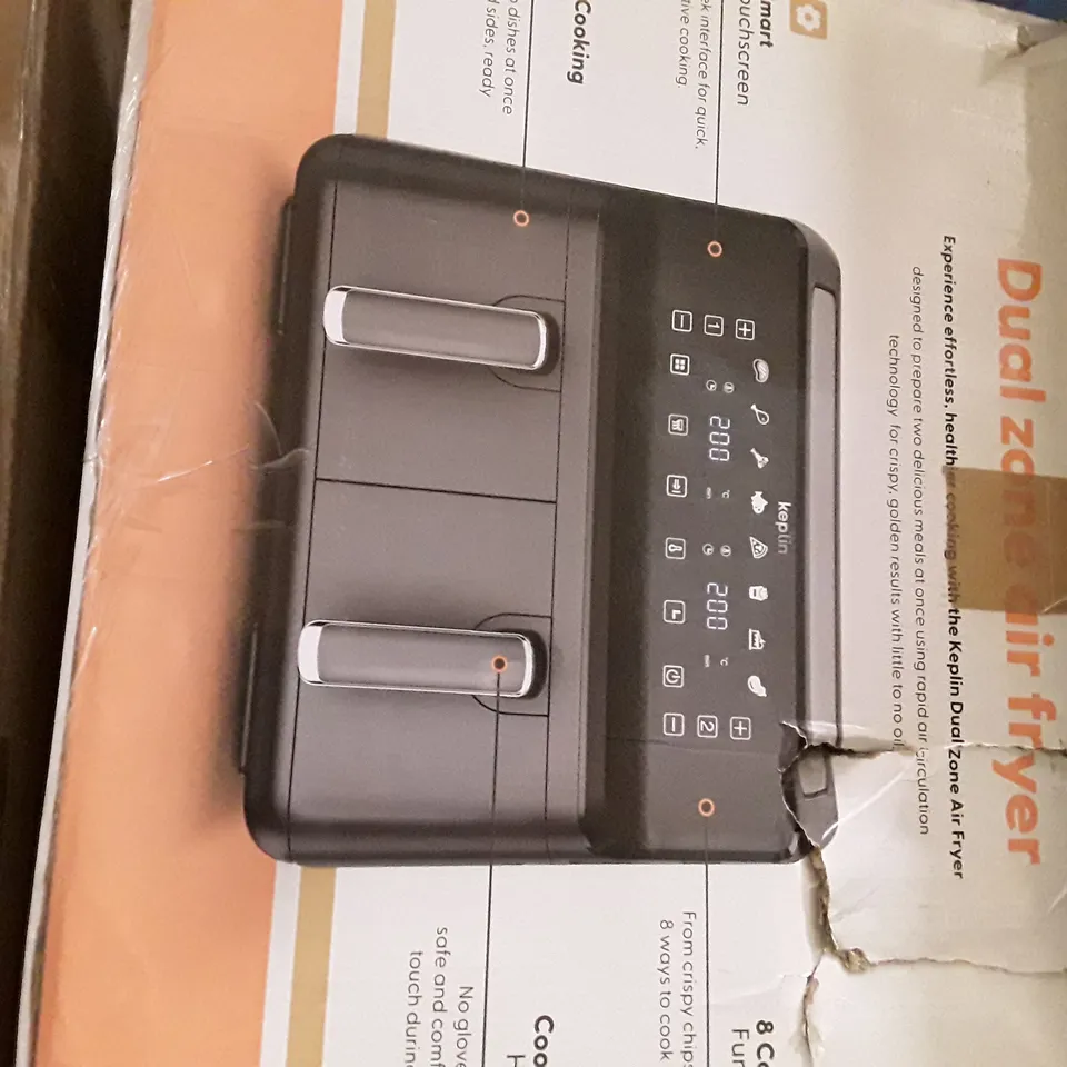 Boxed keplin air fryer with dual cooking zones black colour