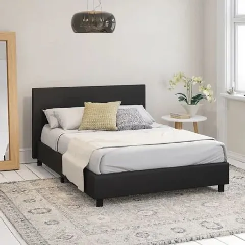 BOXED ARKADI UPHOLSTERED PLATFORM BED DOUBLE - BLACK