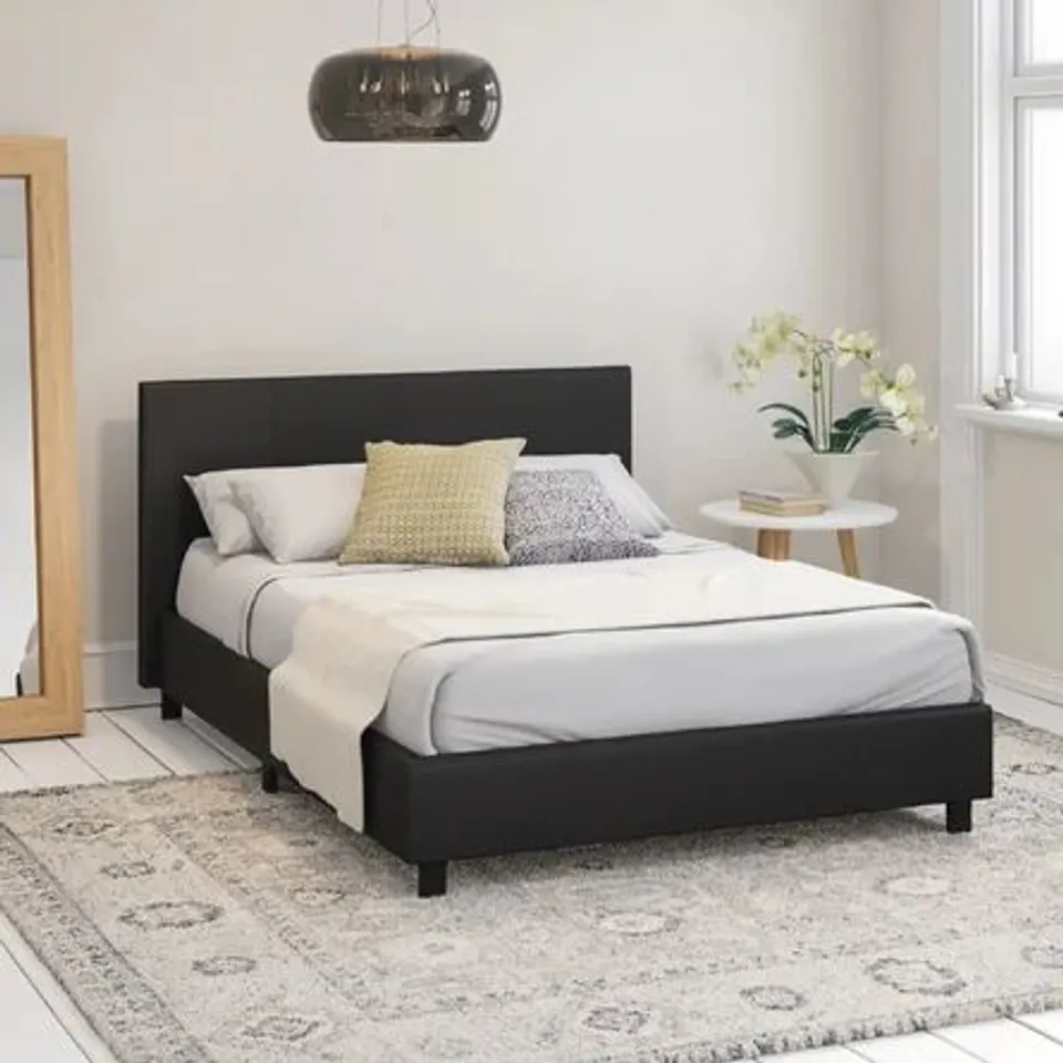 BOXED ARKADI UPHOLSTERED PLATFORM BED DOUBLE - BLACK