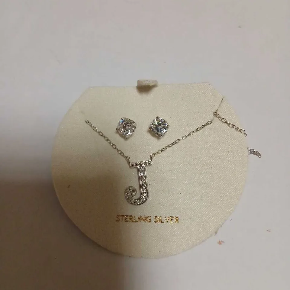 DIAMONIQUE 1.9CT TW INITIAL PENDANT & EARRING SET IN BAUBLE STERLING SILVER