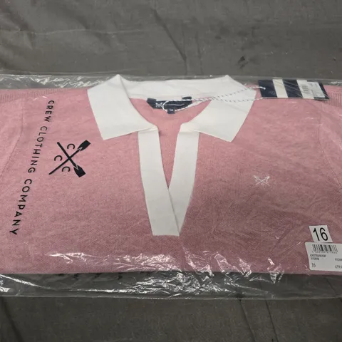 CREW CLOTHING COMPANY KNITTED RUGBY SHIRT – FOX PINK, UK 16