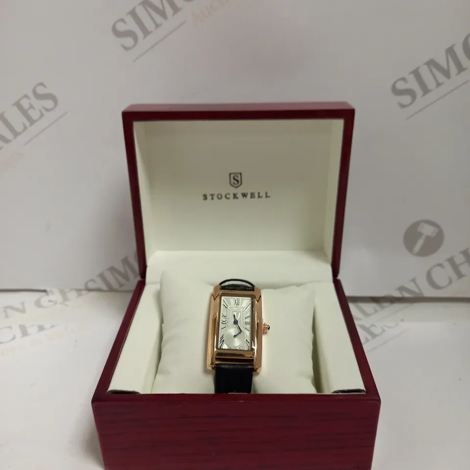LADIES STOCKWELL WATCH – TEXTURED DIAL WITH SUB DIAL MINUTE HAND – BLACK LEATHER STRAP.