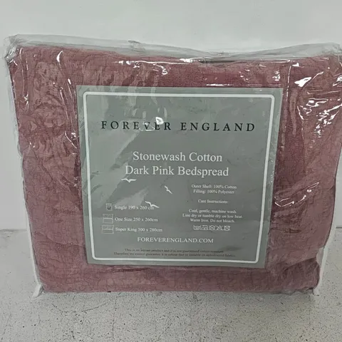 FOREVER ENGLAND STONEWASH COTTON DARK PINK BEDSPREAD - SINGLE 190X260CM
